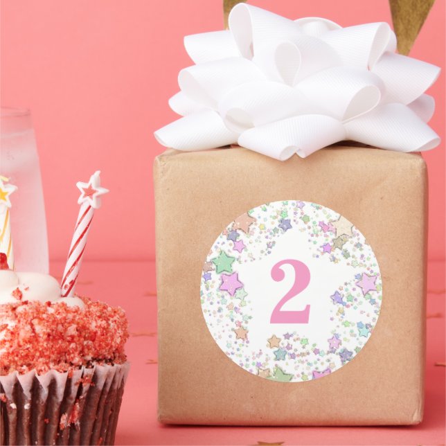 Nummer 2 ZWEI Mädchen 2. Geburtstag Pastelstars Runder Aufkleber (Party)