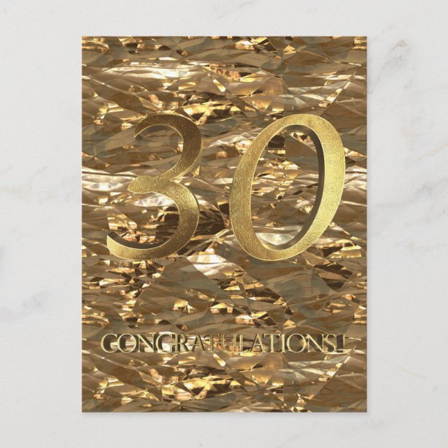 Nummer 30 30 Jubiläum Goldtypografie Postkarte (Vorderseite)