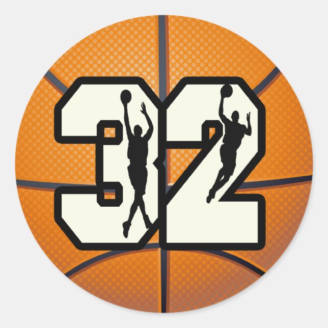 Nummer 32 Basketball Runder Aufkleber (Vorderseite)