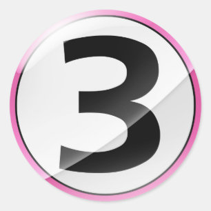 Nummer 3 rosa Aufkleber