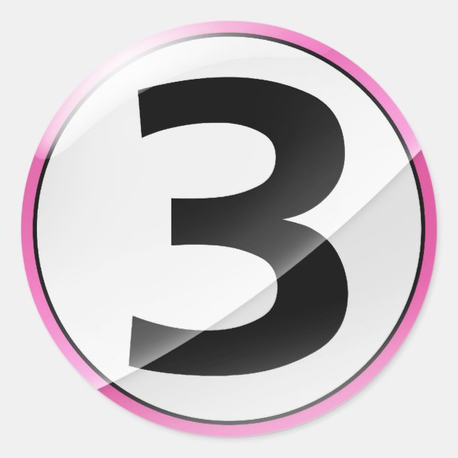 Nummer 3 rosa Aufkleber (Vorderseite)