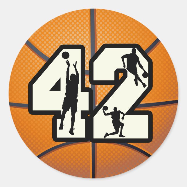 Nummer 42 Basketball Runder Aufkleber (Vorderseite)