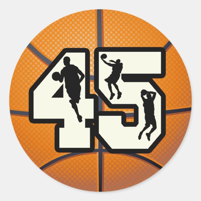 Nummer 45 Basketball Runder Aufkleber (Vorderseite)