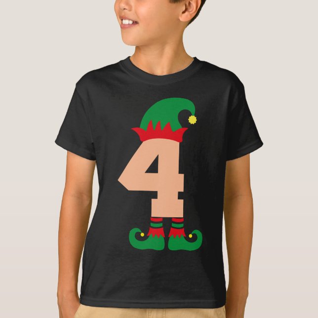 Nummer 4 Elf Chrismas Thema 4 Jahre Junge Kinder T-Shirt (Vorderseite)