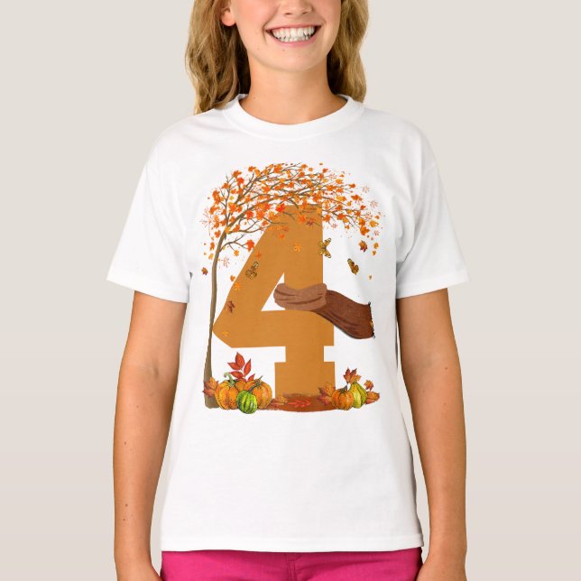 Nummer 4 Herbst Erntedank Thema 4 Jahre alt T-Shirt (Vorderseite)