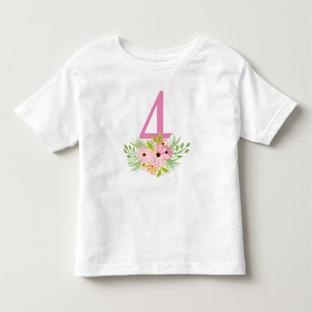Nummer 4 mit Blume Kleinkind T-shirt (Vorderseite)