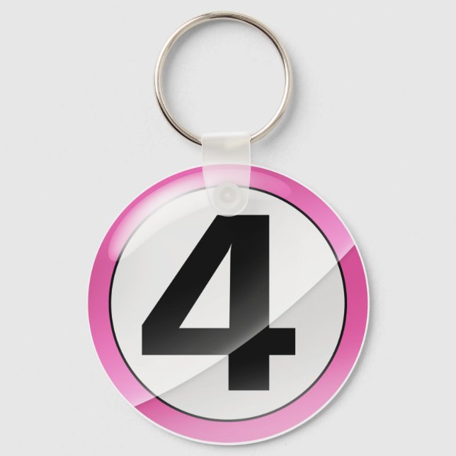 Nummer 4 rosa Schlüsselkette Schlüsselanhänger (Vorderseite)