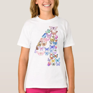 Nummer 4 Schmetterlinge Thema 4 Jahre alte Kinder T-Shirt
