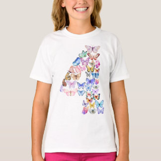 Nummer 4 Schmetterlinge Thema 4 Jahre alte Kinder T-Shirt