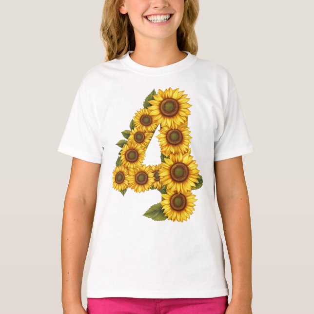 Nummer 4 Sonnenblumen Thema 4 Jahre Alte Kinder Mä T-Shirt (Vorderseite)