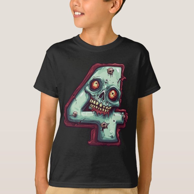 Nummer 4 Zombie Halloween Thema 4 Jahre alte Kinde T-Shirt (Vorderseite)
