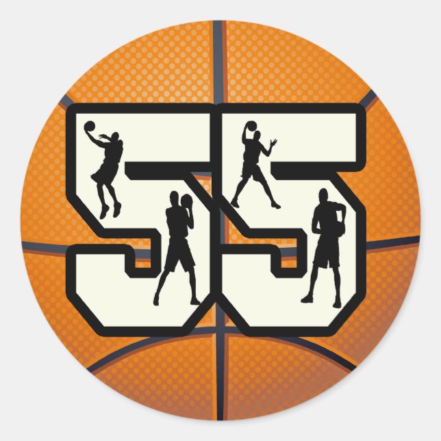Nummer 55 Basketball Runder Aufkleber (Vorderseite)