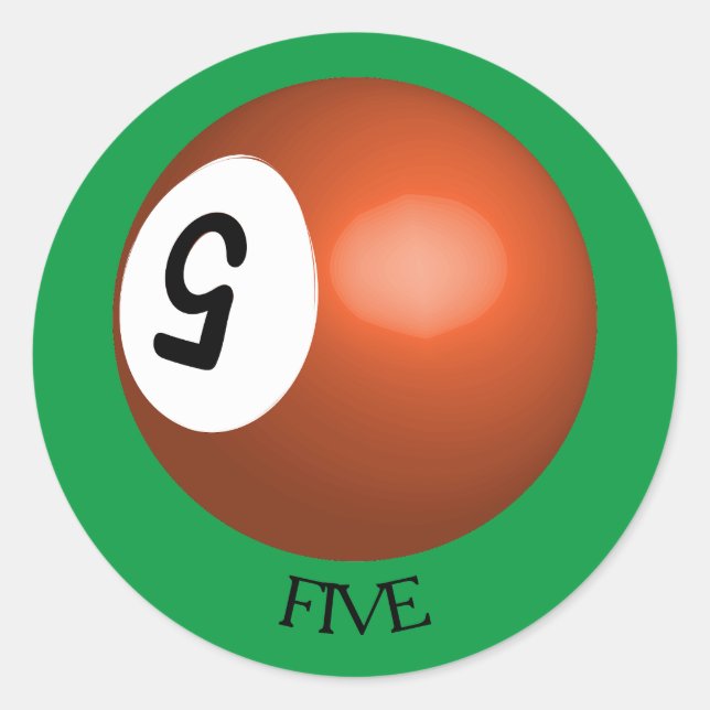 Nummer 5 Ball-Aufkleber für Pool Runder Aufkleber (Vorderseite)