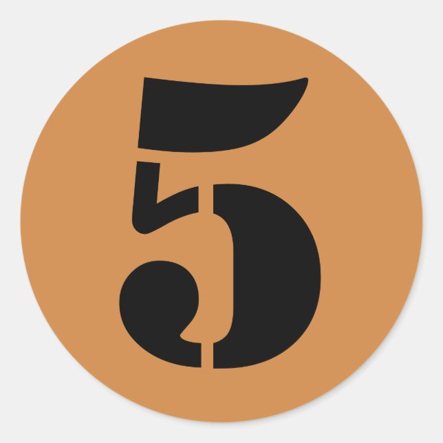 Nummer 5 Fünf Peru Gold Stencil Zahlen von Janz Runder Aufkleber (Vorderseite)