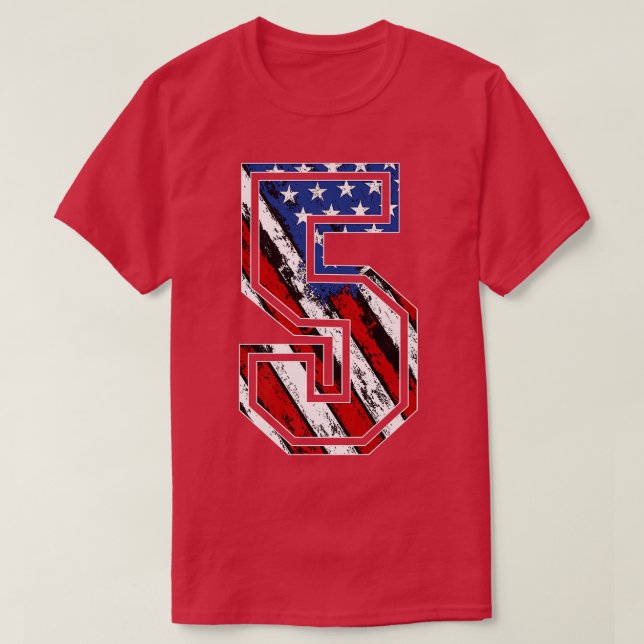 Nummer 5 Red White and Blue American Flag 5 Jersey T-Shirt (Design vorne)