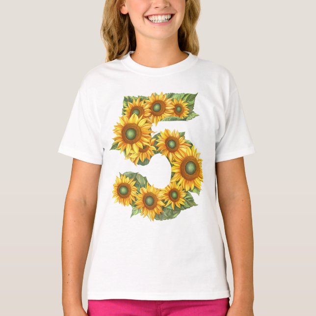 Nummer 5 Sonnenblumen Thema 5 Jahre Alte Kinder Mä T-Shirt (Vorderseite)