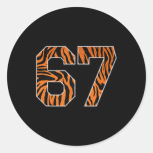 Nummer 67 in orangefarbenem Tiger-Print Fanwear Sp Runder Aufkleber