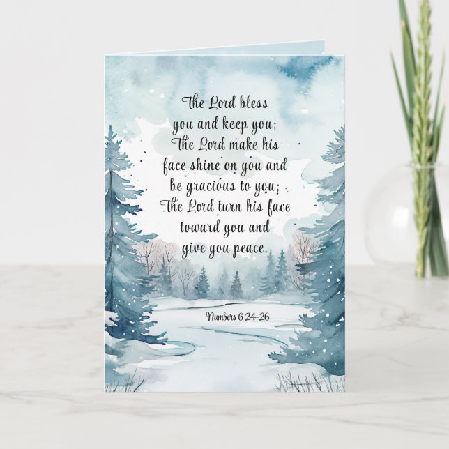 Nummer 6 Lord Bless You Bible Verse Winter Scene Karte (Vorderseite)