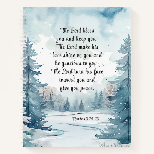 Nummer 6 Lord Bless You Bible Verse Winter Scene Notizbuch (Vorderseite)