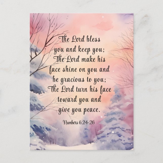 Nummer 6 Lord Bless You Bible Verse Winter Scene Postkarte (Vorderseite)