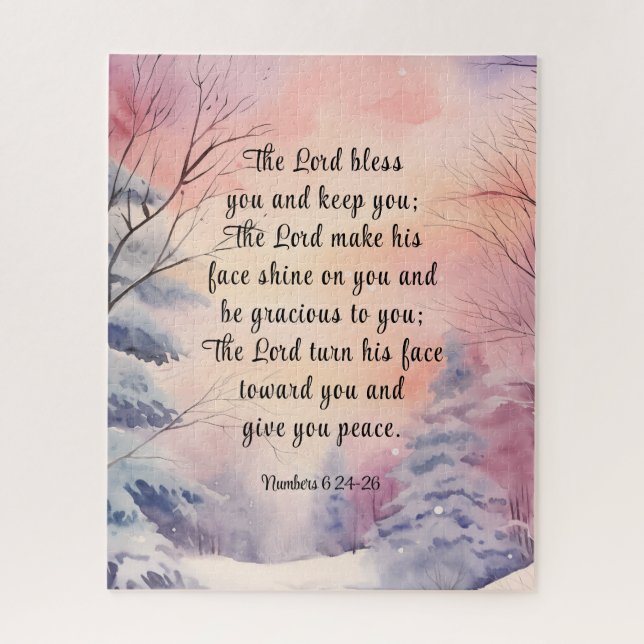 Nummer 6 Lord Bless You Bible Verse Winter Scene Puzzle (Vertikal)