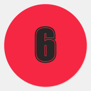 Nummer 6 Planung liefert einfache 6 rote schwarz Runder Aufkleber