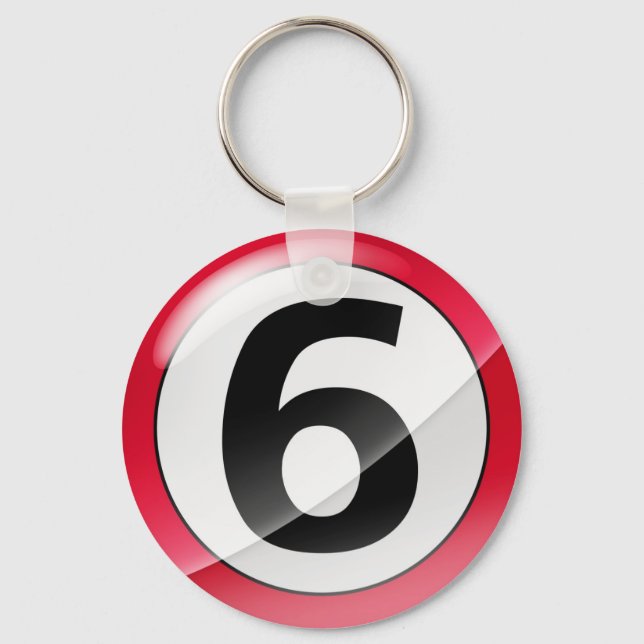 Nummer 6 rote Schlüsselkette Schlüsselanhänger (Vorderseite)