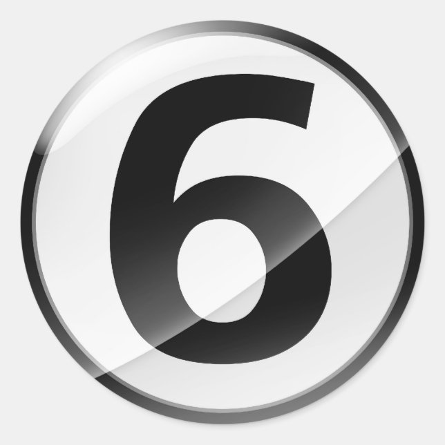Nummer 6 Schwarzer Aufkleber (Vorderseite)