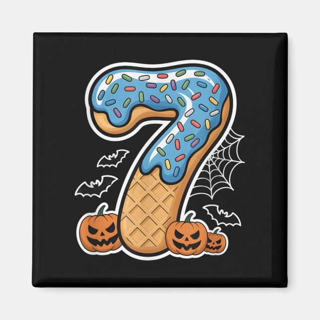 Nummer 7 Eiscreme Sieben Halloween Kürbismänner Fr Magnet (Vorne)