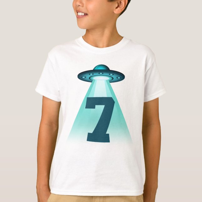 Nummer 7 Entführung Thema UFO Alien 7 Jahre Jungen T-Shirt (Vorderseite)