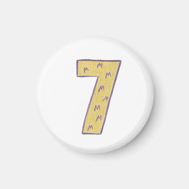 Nummer 7 Magnet mit Gold und lila (Vorne)