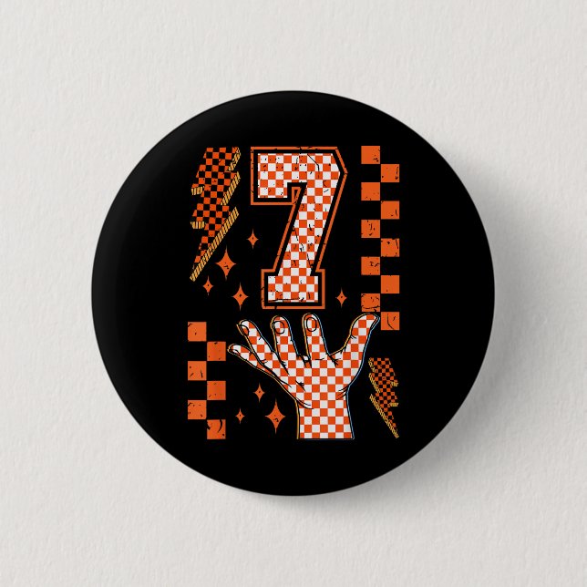 Nummer 7 passend 67 Meme kariert Halloween-Kostüm Button (Vorderseite)