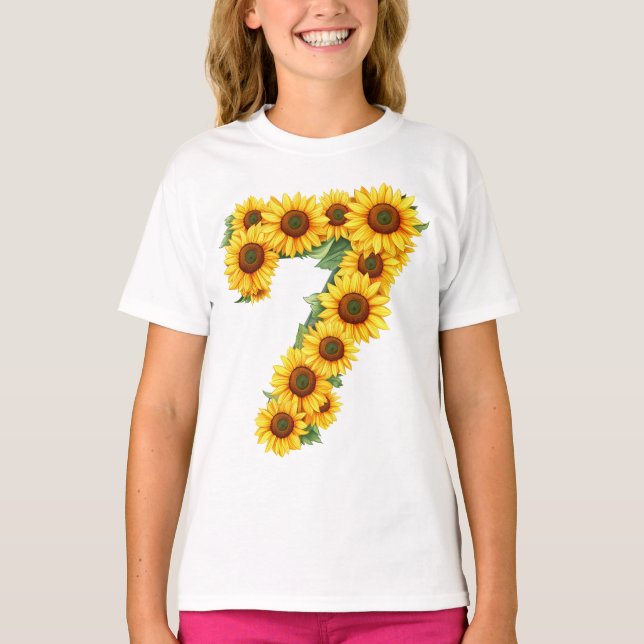 Nummer 7 Sonnenblumen Thema 7 Jahre Alte Kinder Mä T-Shirt (Vorderseite)