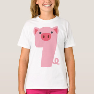 Nummer 7 Thema Schweine 7 Jahre alte Kinder Mädche T-Shirt