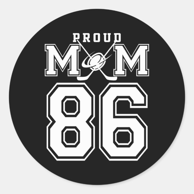 Nummer 86 Custom Proud Hockey Mama Personalisiert  Runder Aufkleber (Vorderseite)