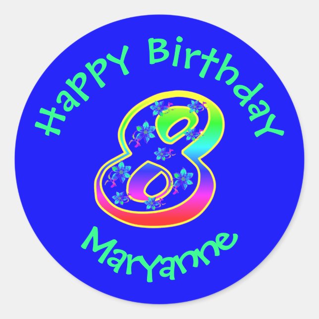 Nummer 8 Aufkleber für Geburtstagsparty-Blume (Vorderseite)