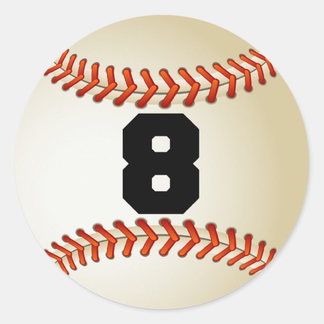 Nummer 8 Baseball Runder Aufkleber (Vorderseite)