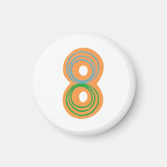 Nummer 8 Magnet mit orange, blau und grün (Vorne)