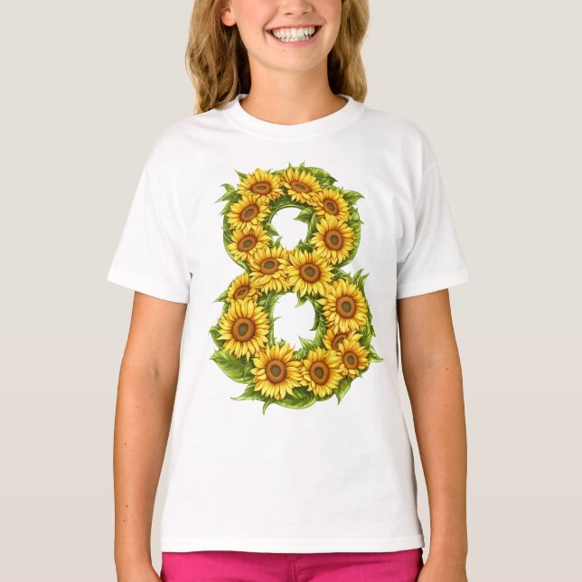 Nummer 8 Sonnenblumen Thema 8 Jahre Alte Kinder Mä T-Shirt (Vorderseite)