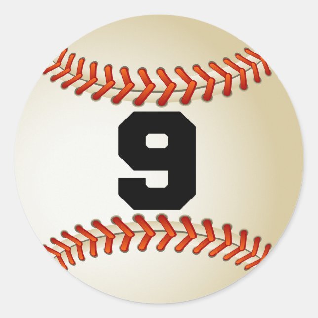 Nummer 9 Baseball Runder Aufkleber (Vorderseite)