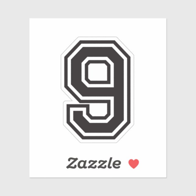 Nummer 9 Schriftart für sportliche Uni Aufkleber (Blatt)