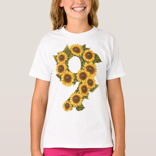 Nummer 9 Sonnenblumen Thema 9 Jahre Alte Kinder Mä T-Shirt (Vorderseite)