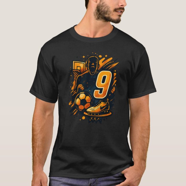 Nummer 9 T - Shirt für Sport - Fußball und Basketb (Vorderseite)