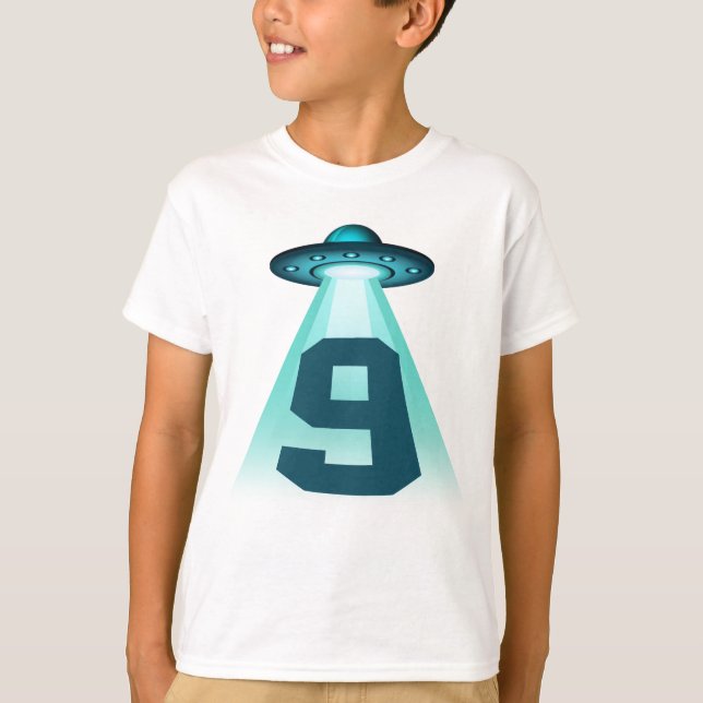 Nummer 9 UFO Alien Thema 9 Jahre Jungen T-Shirt (Vorderseite)