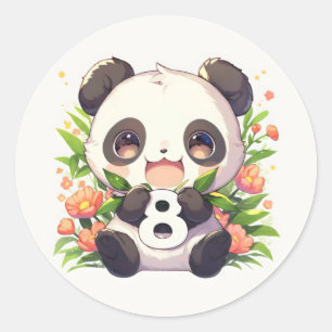Nummer Acht Anime Panda Runder Aufkleber