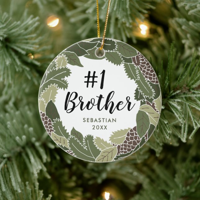 Nummer Eins Bruder Personalisiert Bester Bro Kranz Keramik Ornament (Baum)