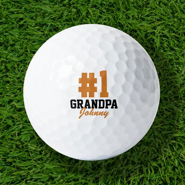 Nummer Eins Großvater Orange Mit Monogramm Vaterta Golfball (Von Creator hochgeladen)