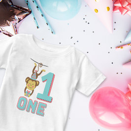 Nummer Eins Niedlicher Affen zählt Aquamarin und r Baby T-shirt
