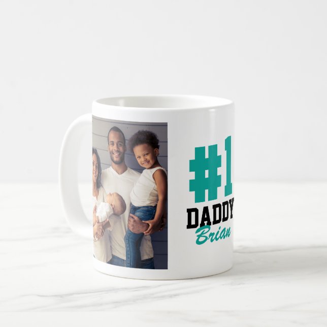 Nummer eins Papa 2 Foto Vatertag Kaffeetasse (Vorderseite Links)