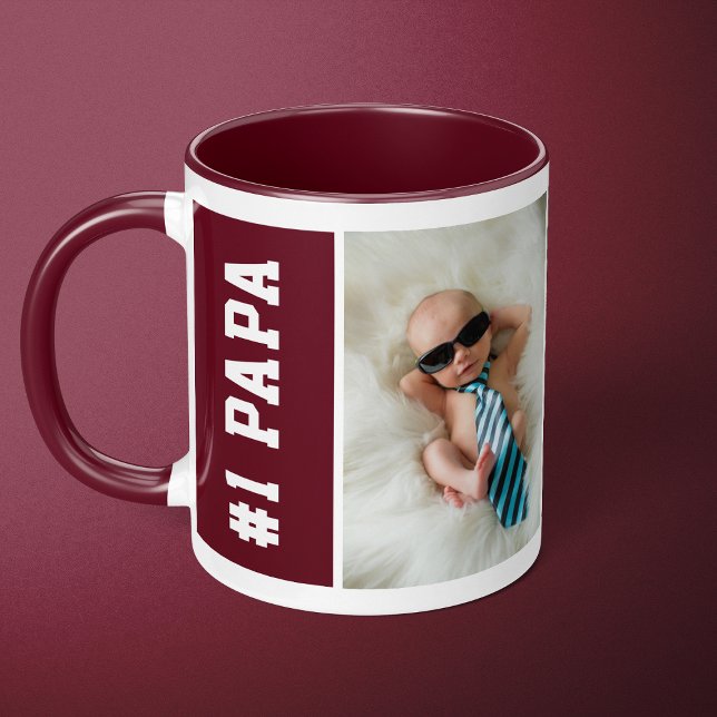 Nummer eins Papa Maroon Custom 4 FotoCollage Tasse (Von Creator hochgeladen)